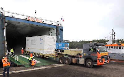 Biomass arrivée au port Spatial européen - © ESA - M. Pédoussaut
